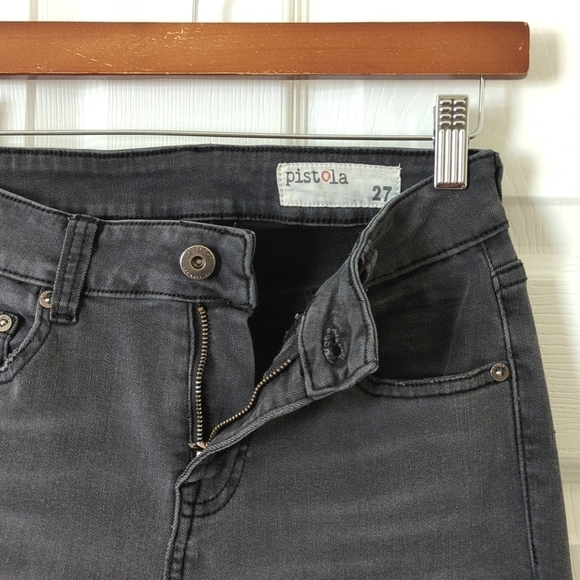 Pistola Classic Mid Rise Distressed Cropped Raw Hem Skinny Jeans Faded Black 27 - Picture 7 of 14